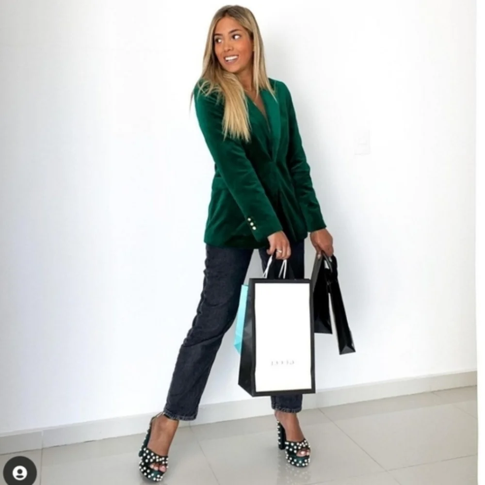 Zara Velvet Blazer Green Size L